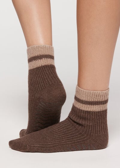 Protiskluzové unisex ponožky s příměsí kašmíru a vlny