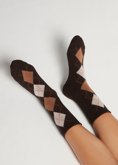 Diamond-Pattern Cashmere Short Socks