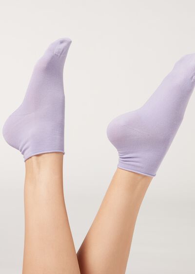 Extra Short Flat-Knit Bandless Cotton Socks