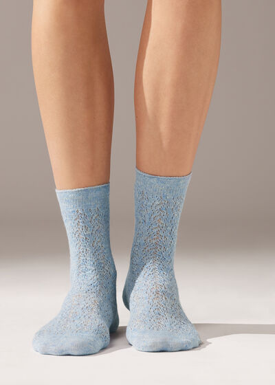 Openwork Short Socks with Linen