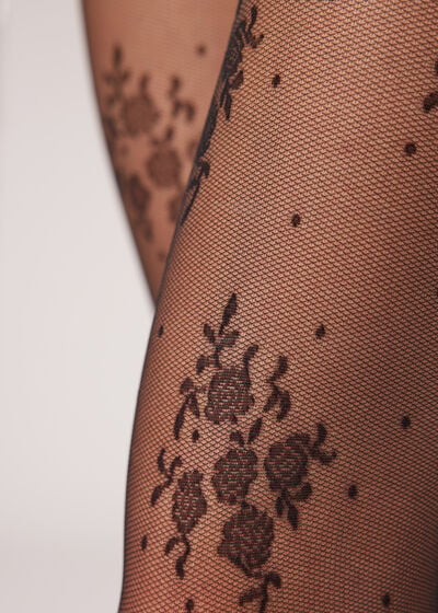 Sheer 40 Denier Floral and Micro-Dot Tulle Tights