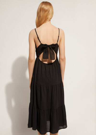 Robe Mi-Longue en Dentelle Macramé et Jupe Volantée