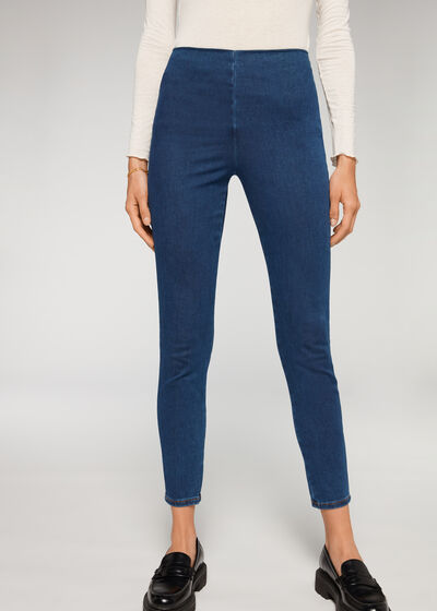 Skinny Leggings aus Denim mit hohem Bund