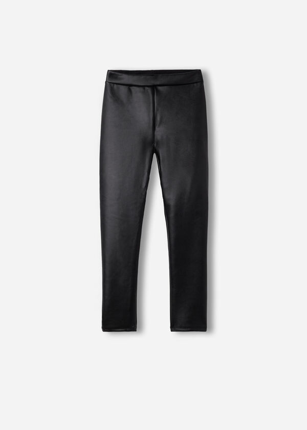 Girls’ Leather Effect Thermal Leggings
