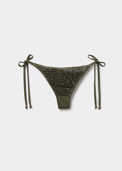Sequin Net Tie Brazilian Bikini Bottoms