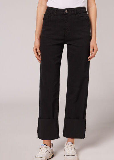 Culotte Jeans with Removable Turn-Ups