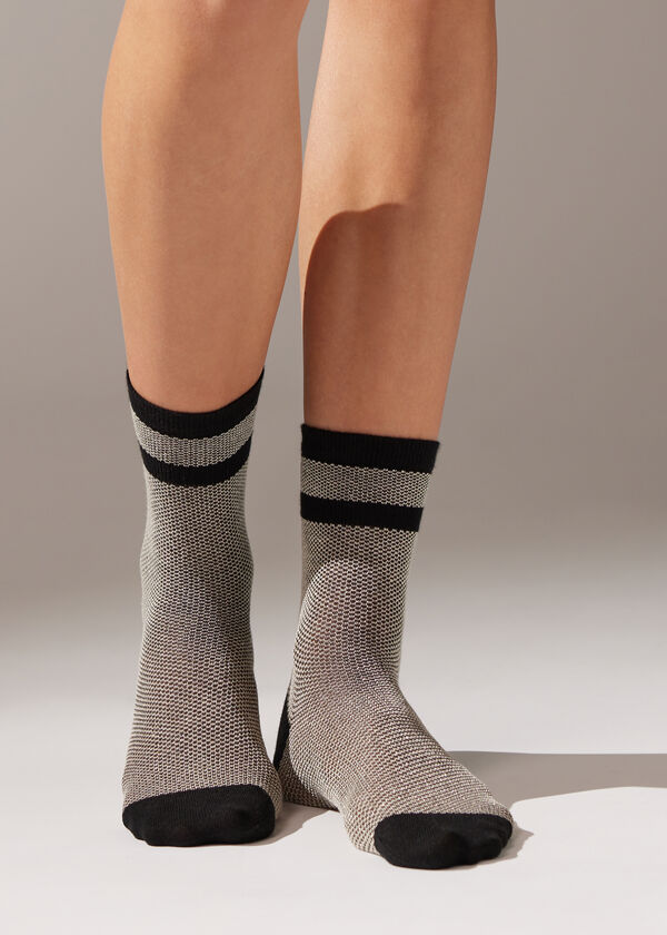 Glitter Stripe-Patterned Short Socks