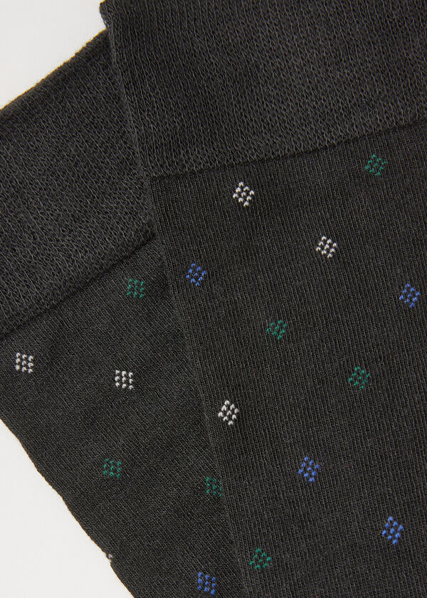 Men’s All-Over Diamond-Patterned Short Socks with Cashmere