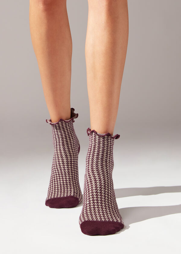Kurze Socken mit Hahnentrittmuster