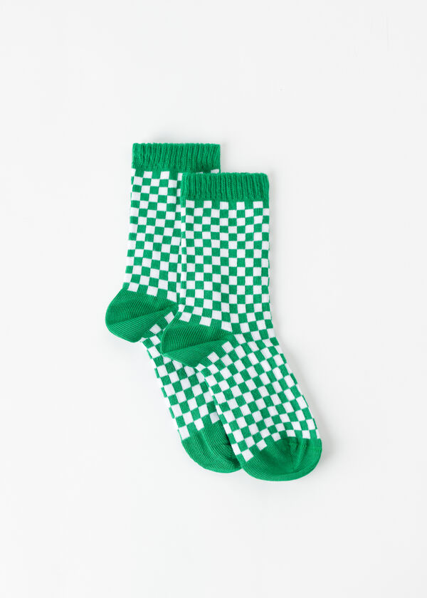 Detské krátke ponožky so štvorčekovým vzorom