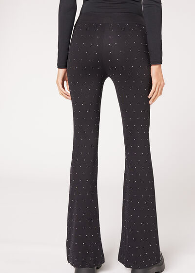 Leggings Acampanados Punto Milano con Strass