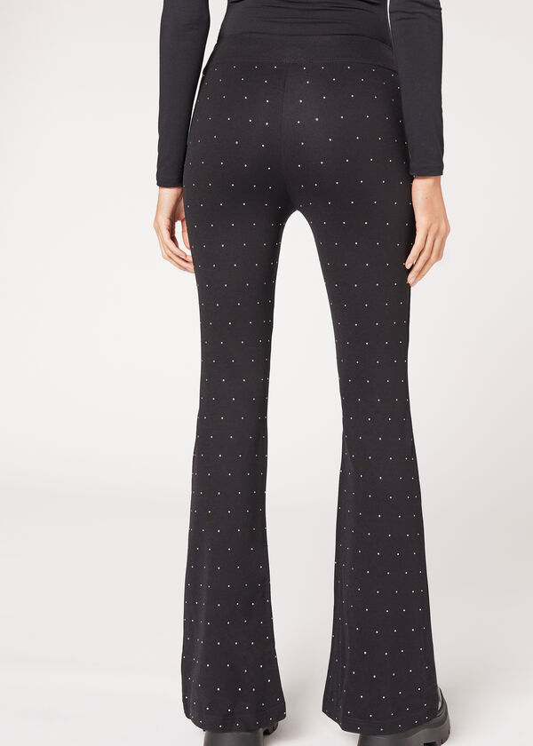 Punto di Milano Flared Leggings with Rhinestones