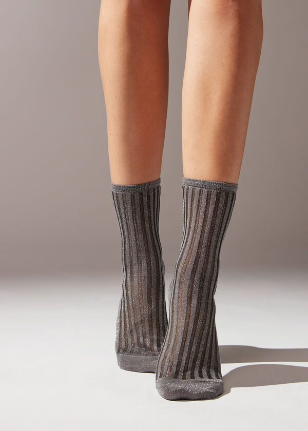 Krátké třpytivé žebrované ponožky