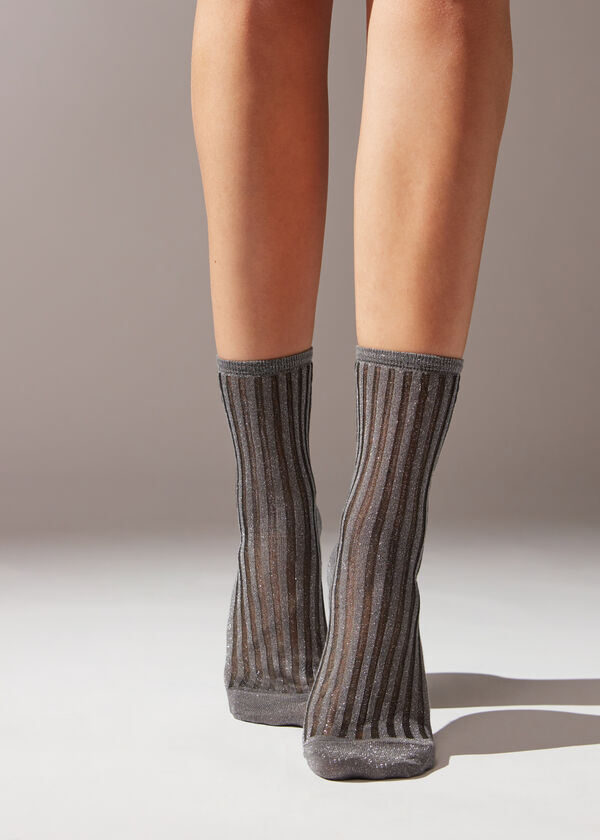 Ribbed Short Socks with Glitter