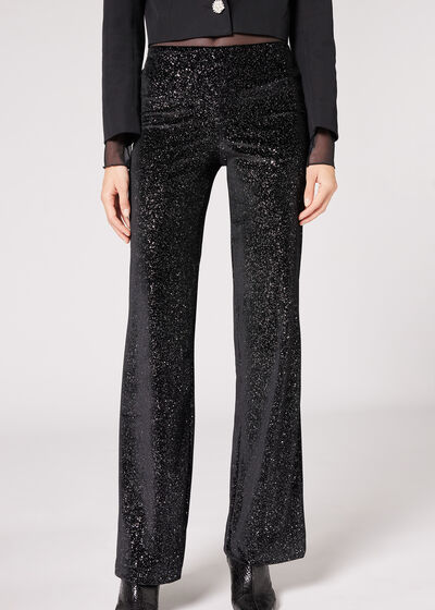 Leggings met Wijde Pijpen van Fluweel met Glitter