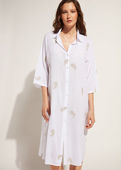 Chemise Mi-Longue Broderies Bandana Métallisée