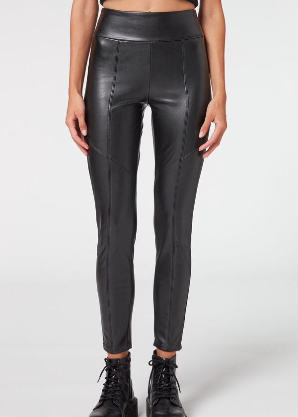Thermo-Leggings in Lederoptik