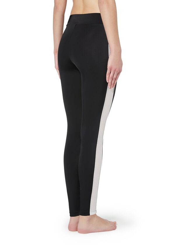 Legging avec bande filet pailletée et transparente