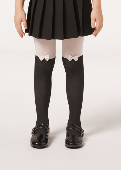 Girls’ Longuette Tights with Diamanté Appliqué Bow