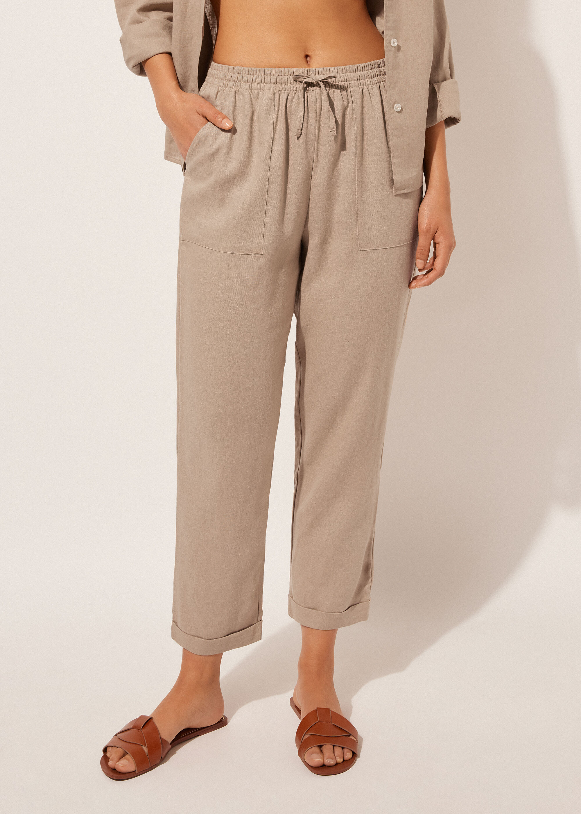 Lange Hose aus Leinen und Viskose