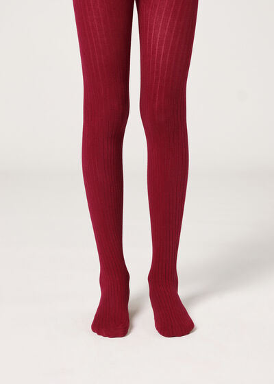 Girls Narrow Rib Cotton Tights