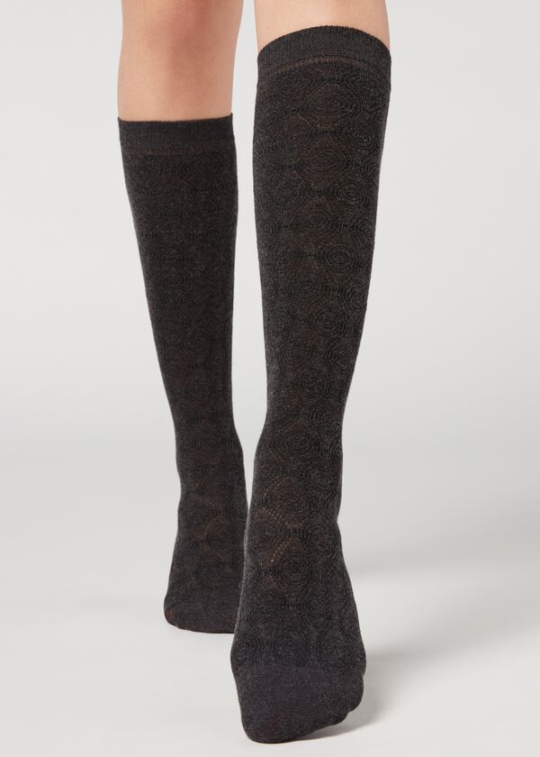 Geometric Pattern Knee-Highs  with Cashmere