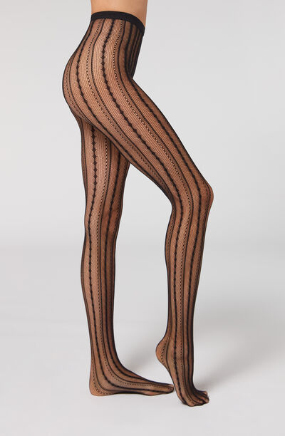 Collant Résille avec Motifs Verticaux