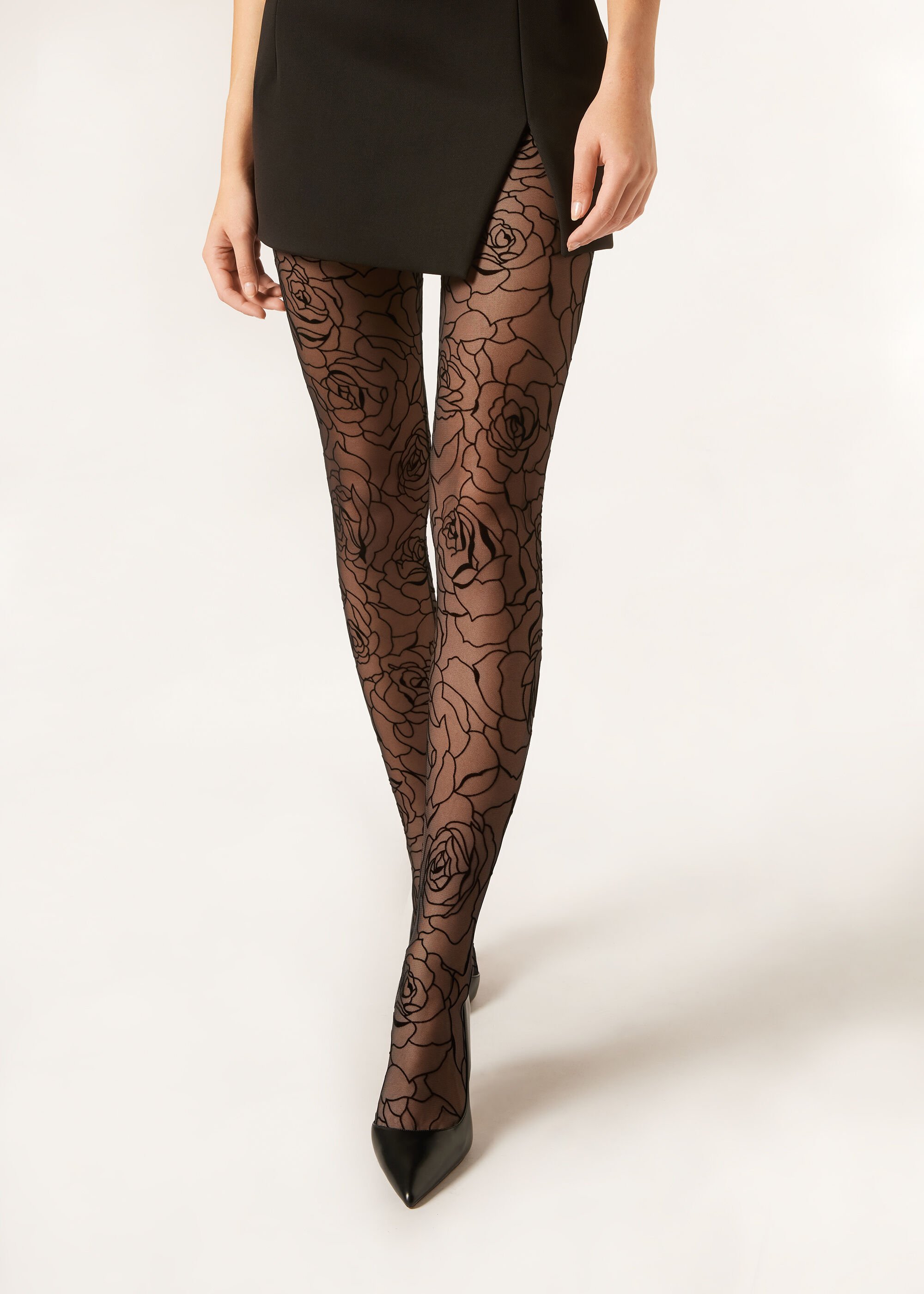 Flocked Rose Tights