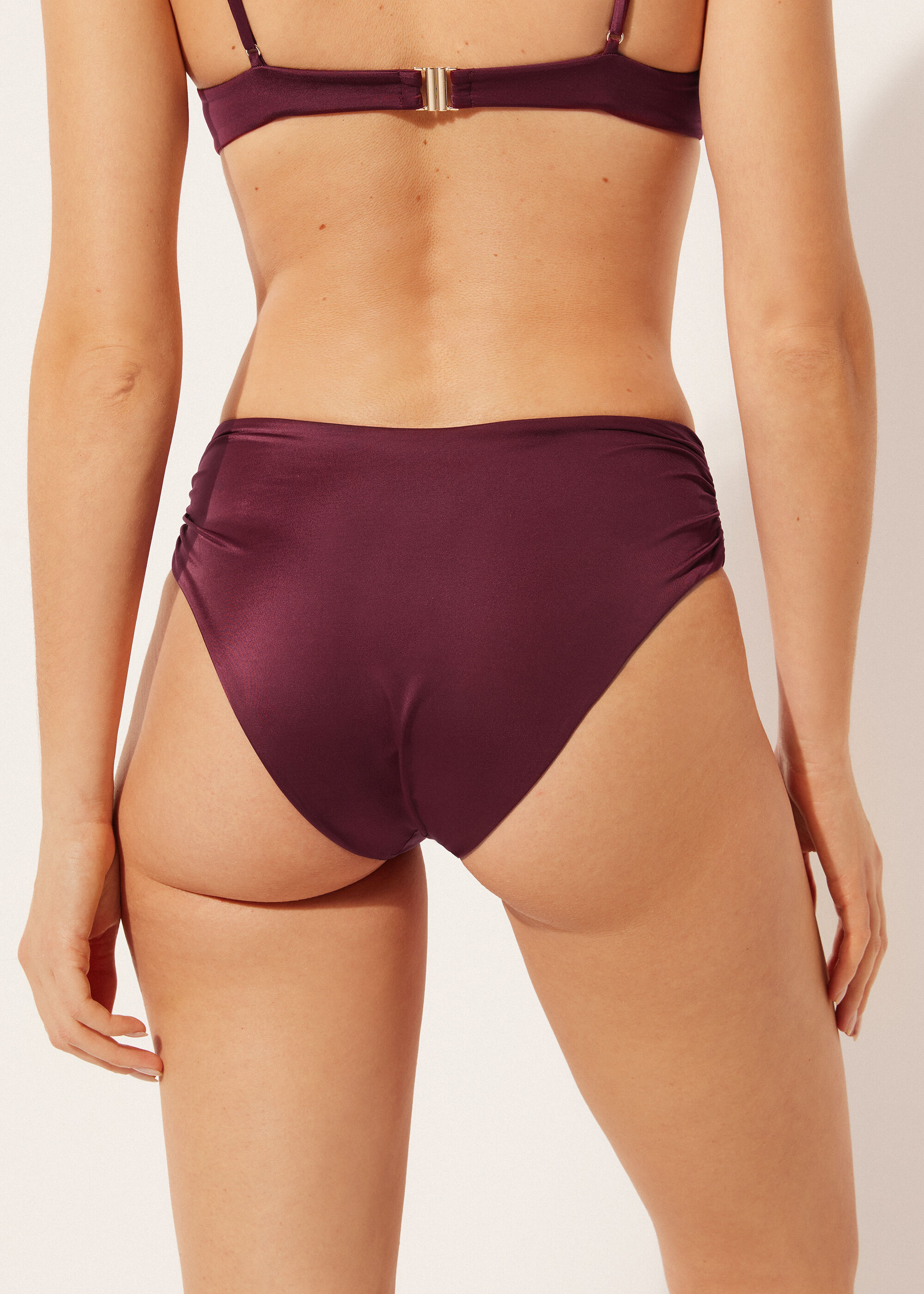High-Waist Bikini Bottoms Shiny Satin