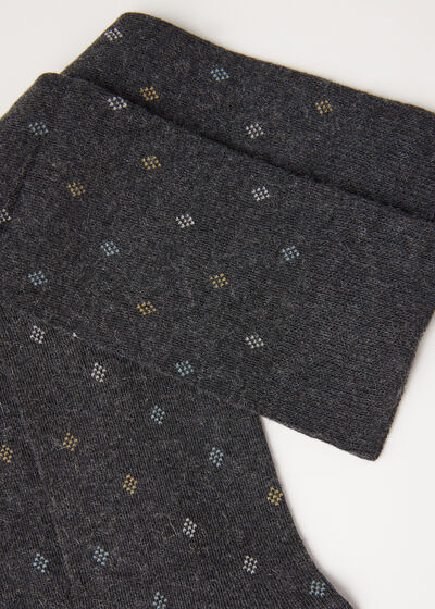 Men’s All-Over Diamond-Patterned Long Socks with Cashmere