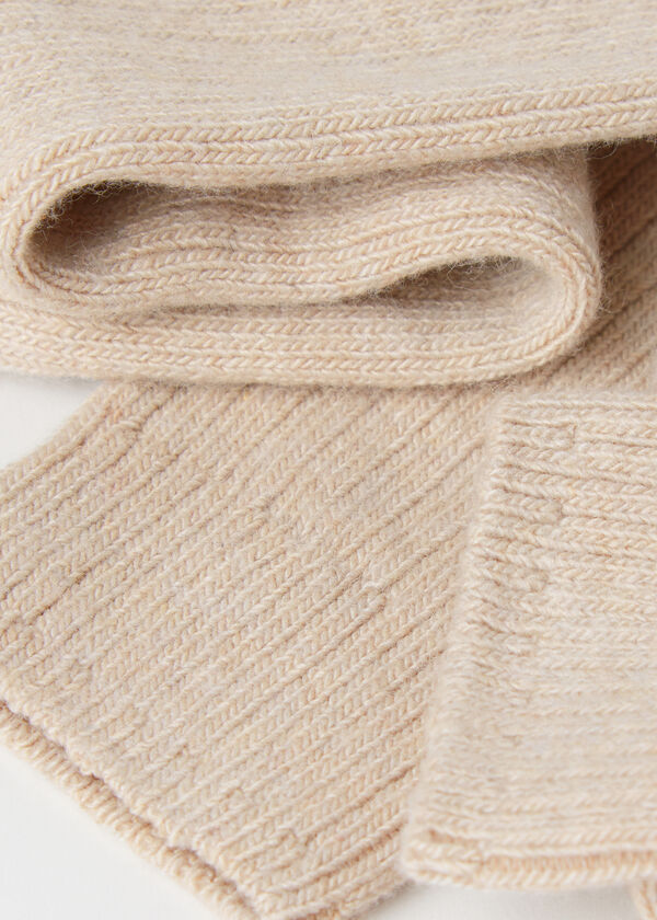 Rebraste samostojeće čarape natkoljenke s vunom i kašmirom