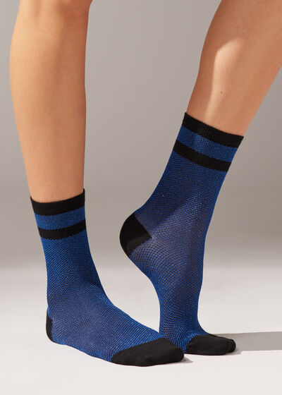Glitter Stripe-Patterned Short Socks