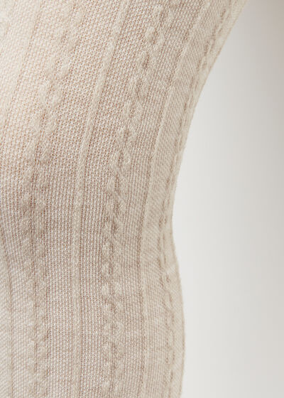 Girls' Cashmere Tights with Cable Pattern