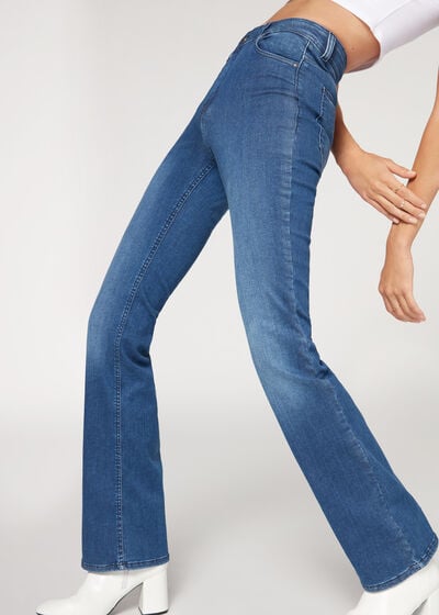 Zvonové džíny s vysokým pasem Super Flex Denim