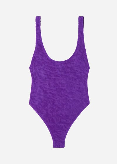 High Cut One Piece Swimsuit Crinkle Waves