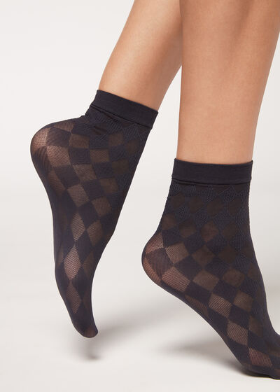 Priehľadné krátke ponožky s geometrickým vzorom