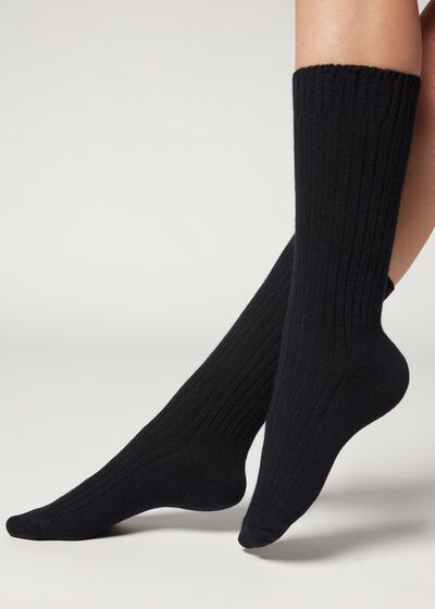 Kurze Socken in Rippe mit Wolle und Kaschmir