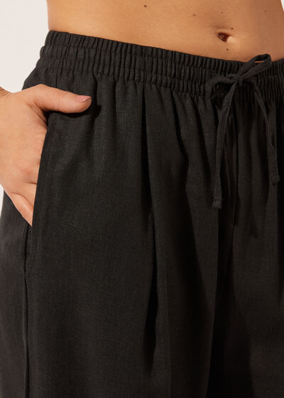 Broek met Wijde Pijpen van Linnen en Viscose