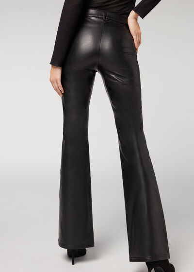 Leather Effect Thermal Flare Leggings