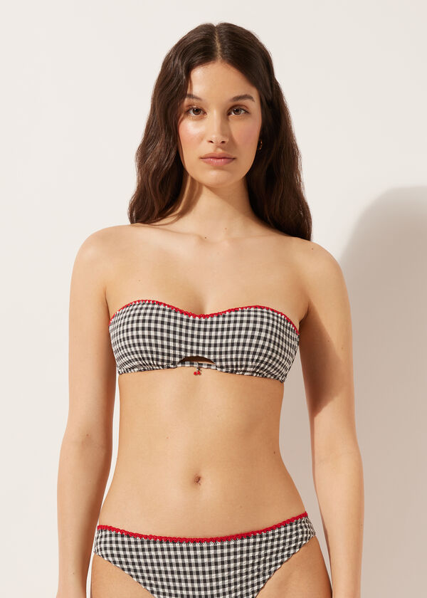 Padded Bandeau Bikini Top Cherry Vichy