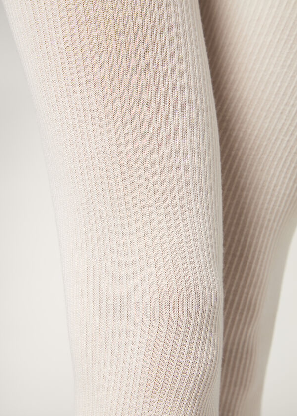 Calzedonia Cream Yarn Cashmere Cable-Patterned Cashmere Tights