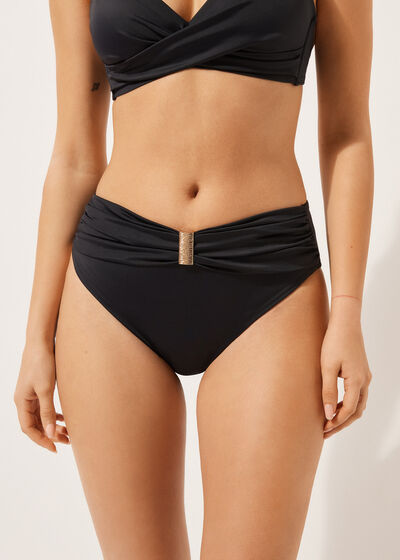 Bikinihose mit hohem Bund und Drapierung Scultura