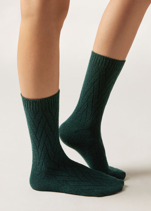 İşlemeli Kaşmir Karışımlı Çorap