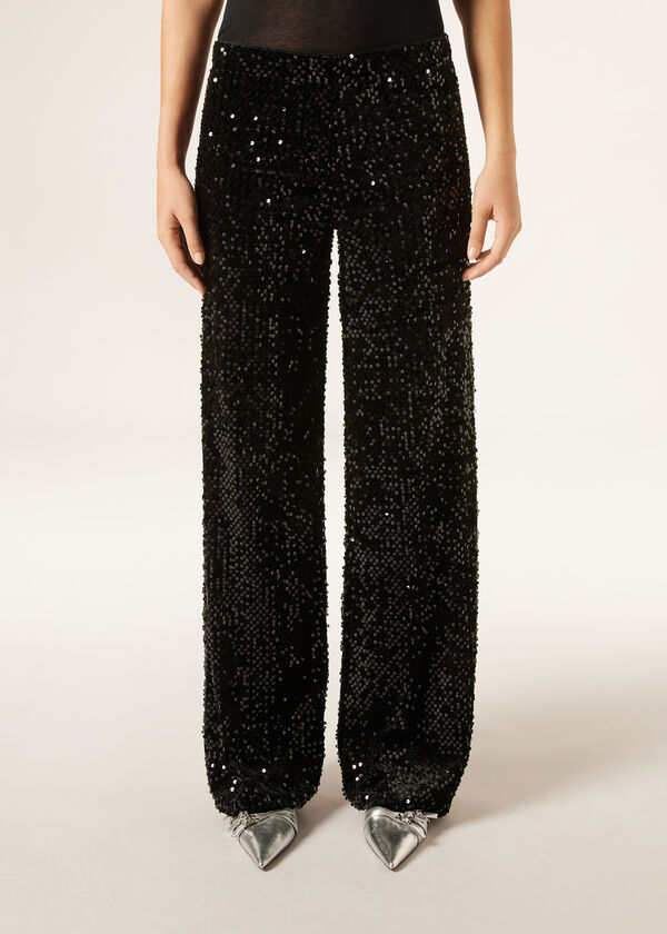 Velvet and Sequin Palazzo Trousers