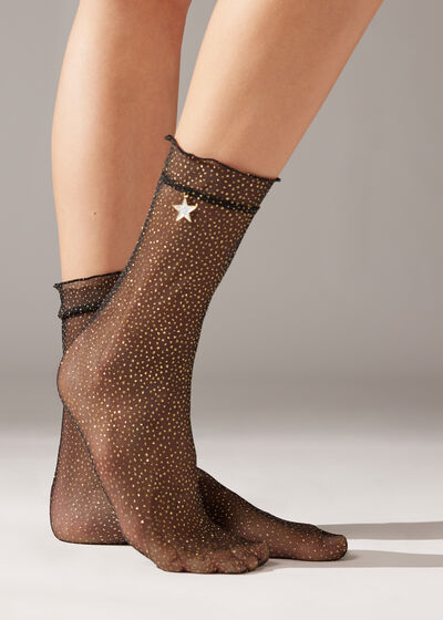 Krátké ponožky ze třpytivého tylu s přívěškem ve tvaru hvězdy