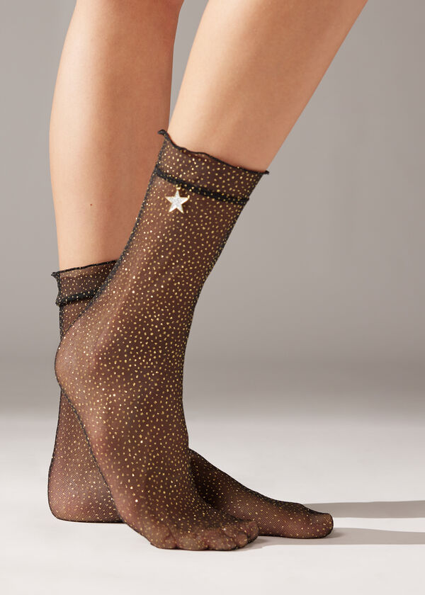 Glitter Tulle Short Socks with Star Charm