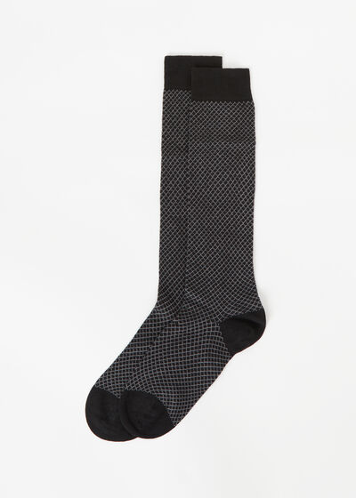 Men’s Diamond-Patterned Long Socks with Cashmere