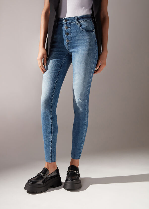 Super Skinny Jeans mit Knöpfen