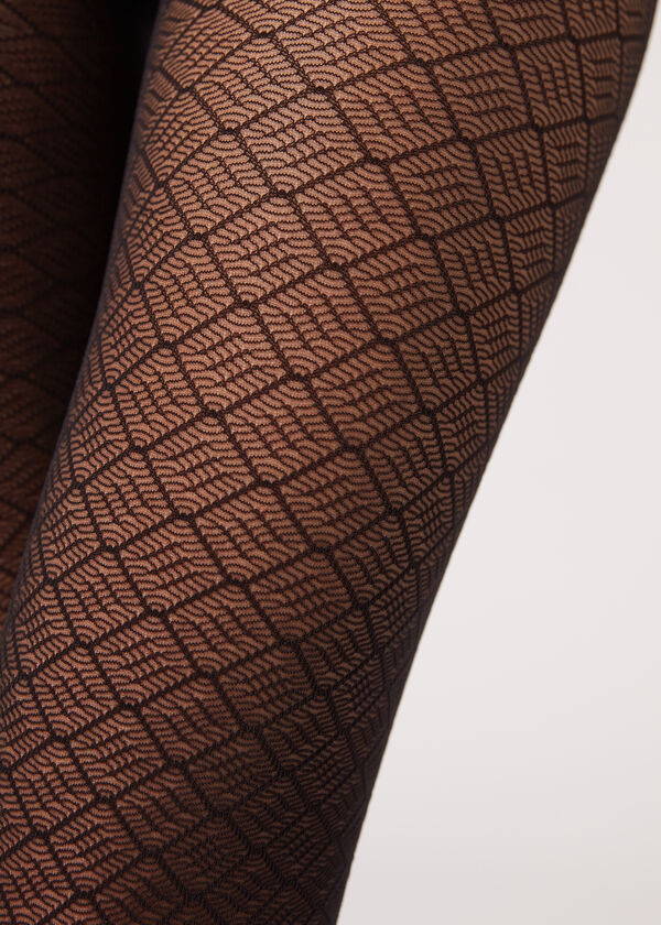 Opaque 50 Denier Diamond-Pattern Tights