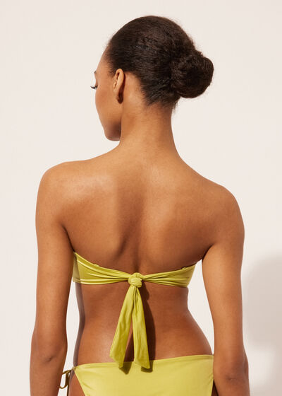 Graduated Padded Bandeau Swimsuit Top Shiny Satin